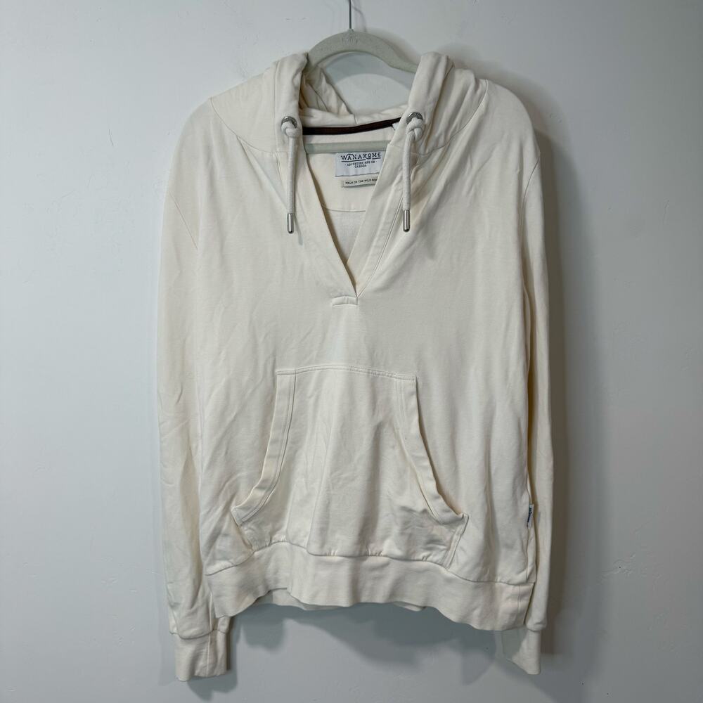 Wanakome Women's Etta Split Neck Sweatshirt Pullover V Neck Stretch Cream Large‎